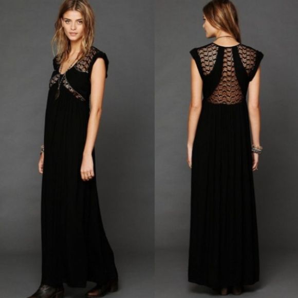 Free People Dresses & Skirts - Free People San Jose Maxi Dress Black Crochet Lace Sequin Scoop Neck Sz Small